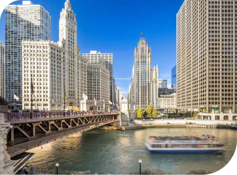 The Chicago River cityscape viewed from the downtown offices of a local Public relations & Marketing agency.